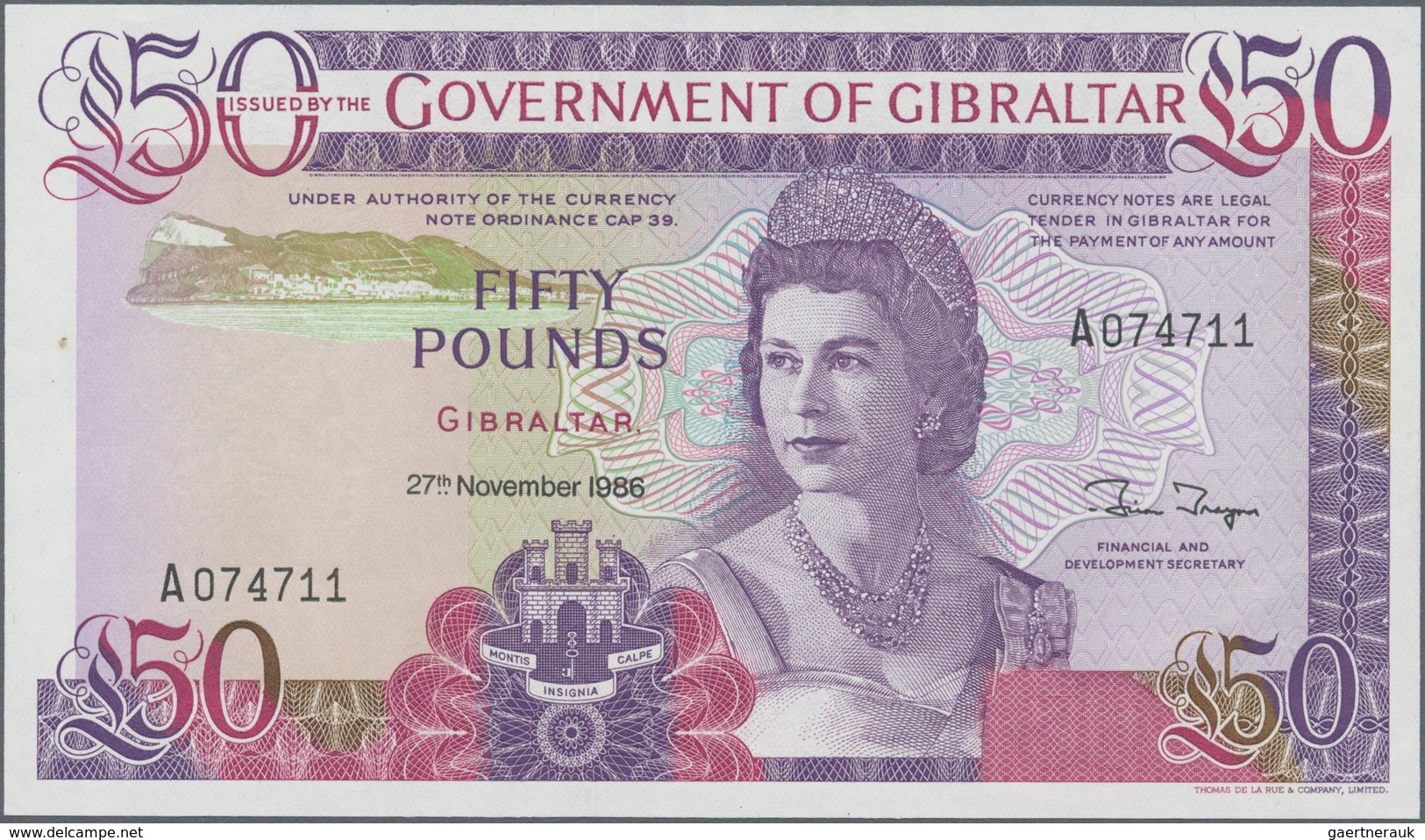 Gibraltar: 50 Pounds 1986, P.24, Tiny Spot At Left Border, Otherwise Perfect. Condition: AUNC/UNC - Gibraltar