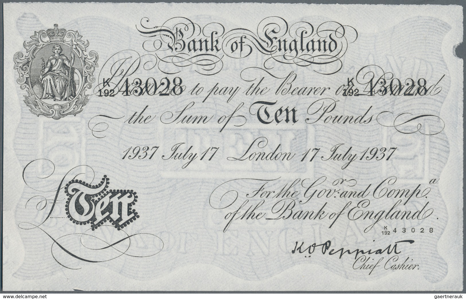 Great Britain / Großbritannien: 10 Pounds 1937 BERNHARD Forgery With Signature Peppiatt P.336x (aUNC - Sonstige & Ohne Zuordnung