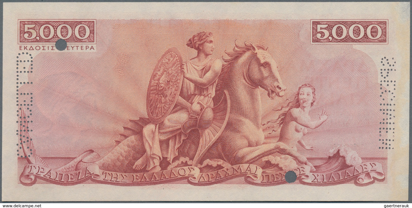 Greece / Griechenland: 5000 Drachmai ND(1945) SPECIMEN, P.173s With Serial Number A-120 000000, Blac - Griekenland