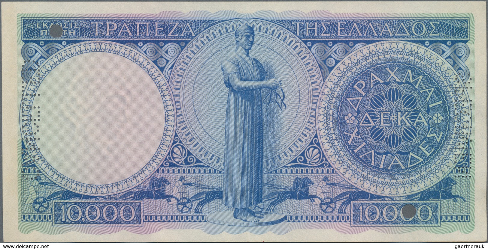 Greece / Griechenland: 10.000 Drachmai ND(1946) SPECIMEN, P.175s With Serial Number Γ.01 000000, Red - Griekenland