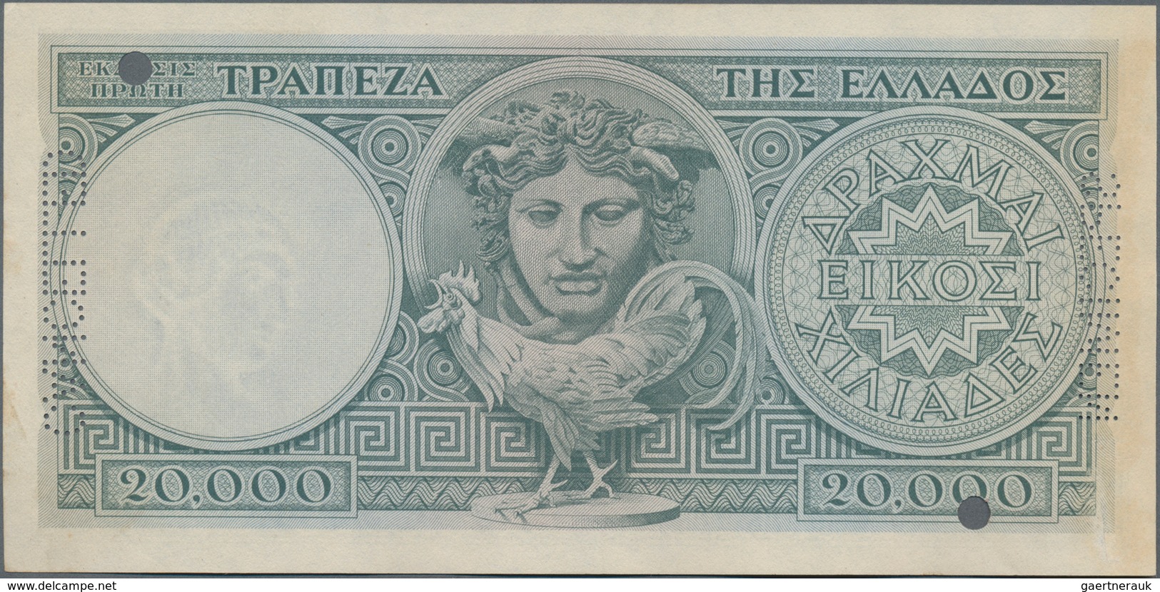 Greece / Griechenland: 20.000 Drachmai ND(1946) SPECIMEN, P.176s With Serial Number K.01 000000, Red - Griekenland