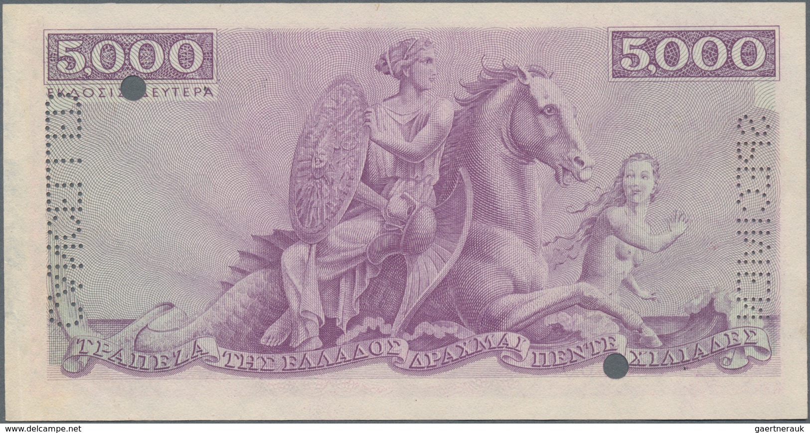 Greece / Griechenland: 5000 Drachmai ND(1947) SPECIMEN, P.177s With Serial Number M.01 000000, Red O - Griekenland