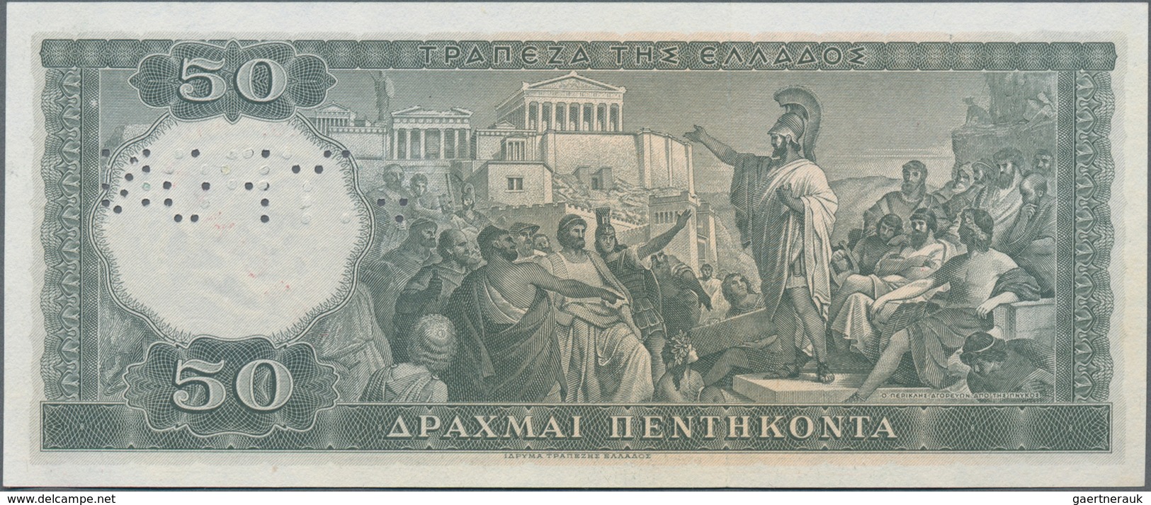 Greece / Griechenland: 50 Drachmai 1955 SPECIMEN, P.191s, Serial Number 000000 With Red Overprint "S - Grecia