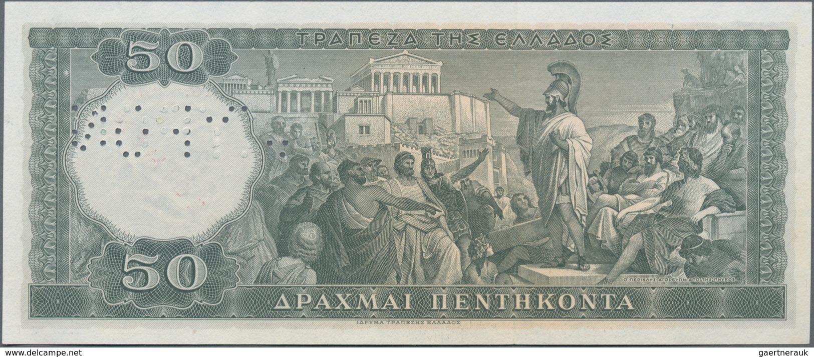 Greece / Griechenland: 50 Drachmai 1955 SPECIMEN, P.191s, Serial Number 000000 With Red Overprint "S - Griekenland