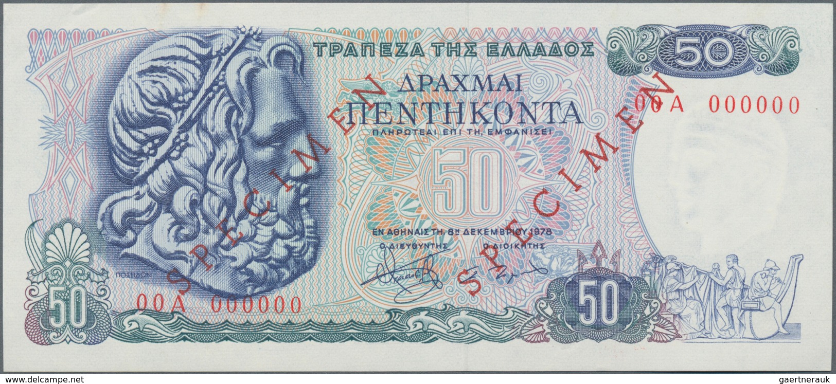 Greece / Griechenland: 50 Drachmai 1978 SPECIMEN, P.199s, Serial Number 00A 000000 And Red Overprint - Griechenland