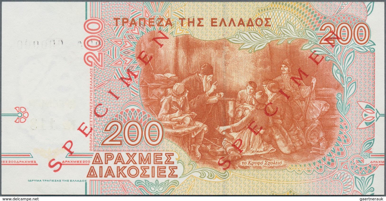 Greece / Griechenland: 200 Drachmai 1996 SPECIMEN, P.204s With Serial Number 00A 000000, Specimen Nu - Grecia