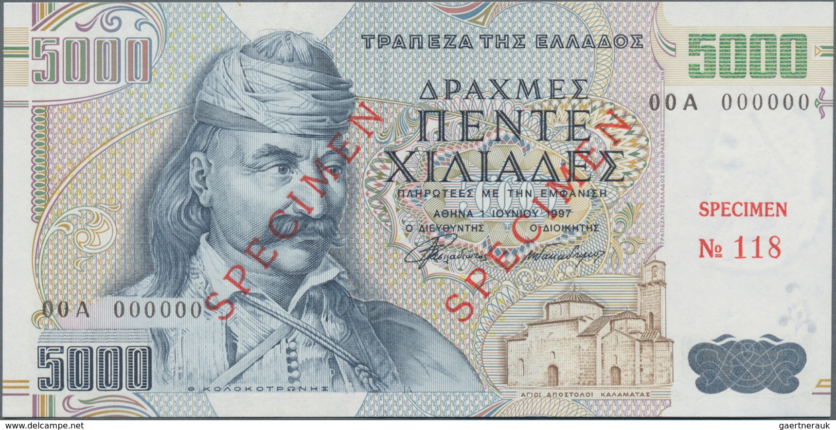 Greece / Griechenland: 5000 Drachmai 1997 SPECIMEN, P.205s With Serial Number 00A 000000, Specimen N - Griechenland