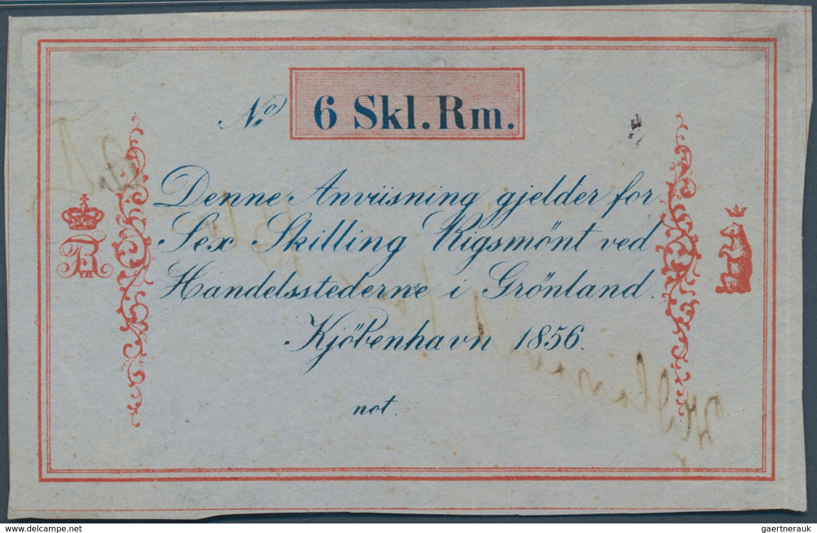 Greenland / Grönland: 6 Skilling 1856 Remainder P. A33r, Rare Note And Probably Unique As PMG Graded - Groenland