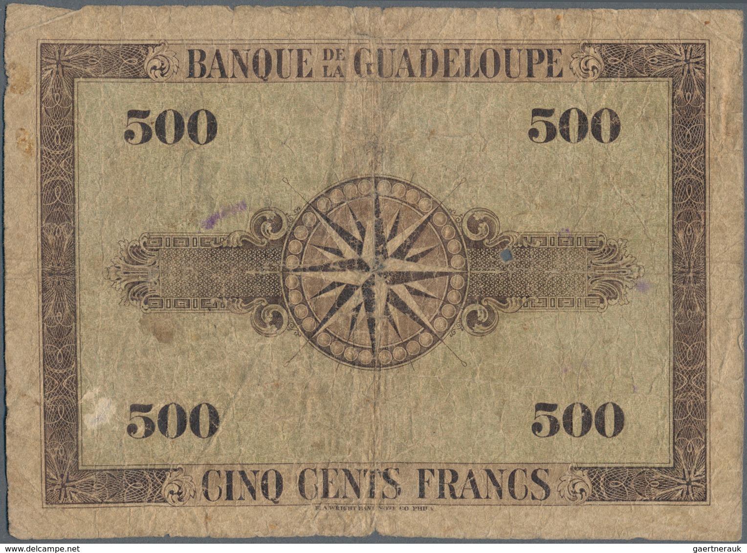 Guadeloupe:  Banque De La Guadeloupe 500 Francs ND(1942) With Signature: "Directeur" Marconnet, P.24 - Sonstige – Amerika