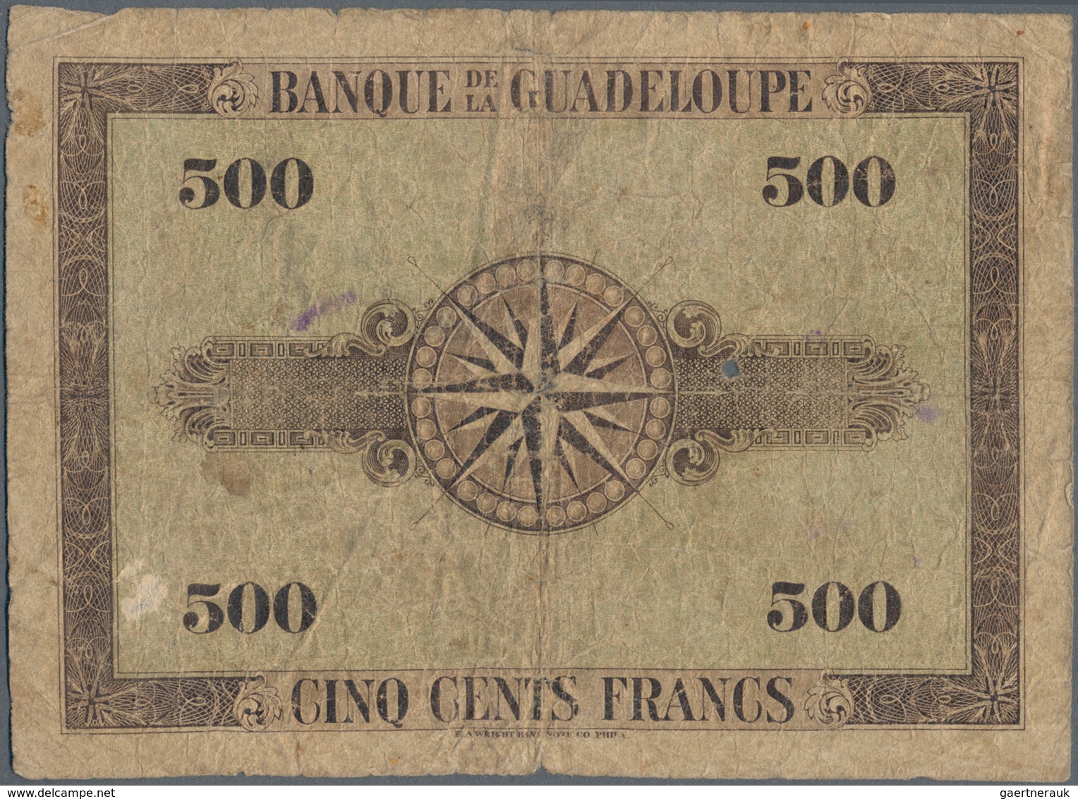 Guadeloupe:  Banque De La Guadeloupe 500 Francs ND(1942) With Signature: "Directeur" Marconnet, P.24 - Andere - Amerika