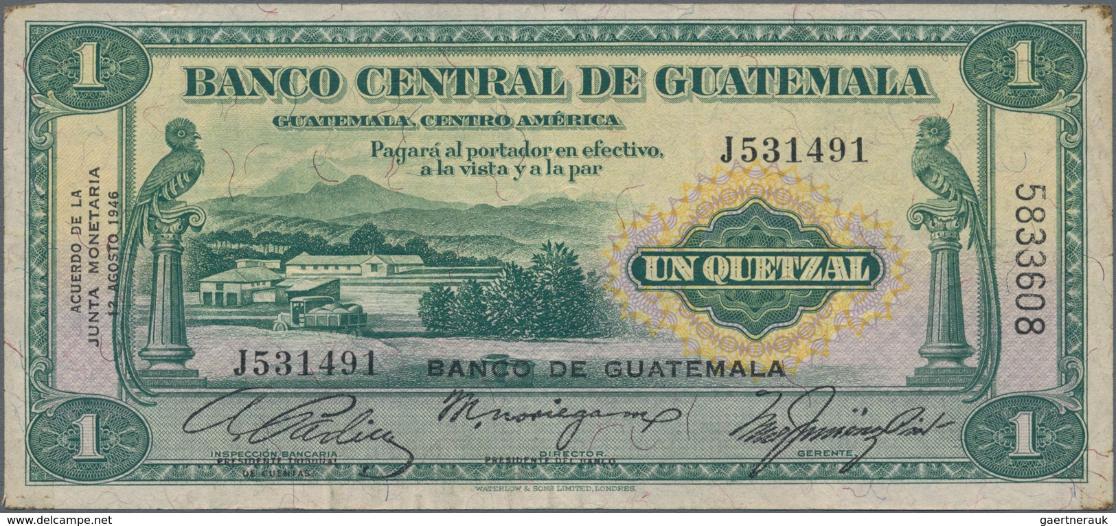 Guatemala: Nice Set With 3 Banknotes Containing 1 Quetzal 1946 With Overprint “Banco De Guatemala” O - Guatemala