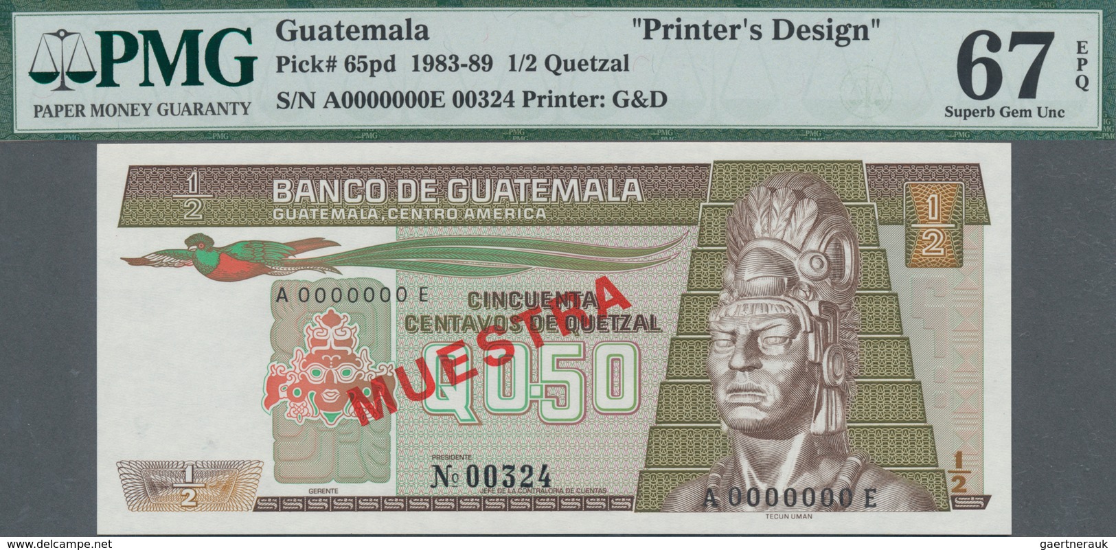 Guatemala: Printer's Design For 0,50 Quetzal 1983-89 Front And Back, P.65pd, Each One With Empty Rev - Guatemala