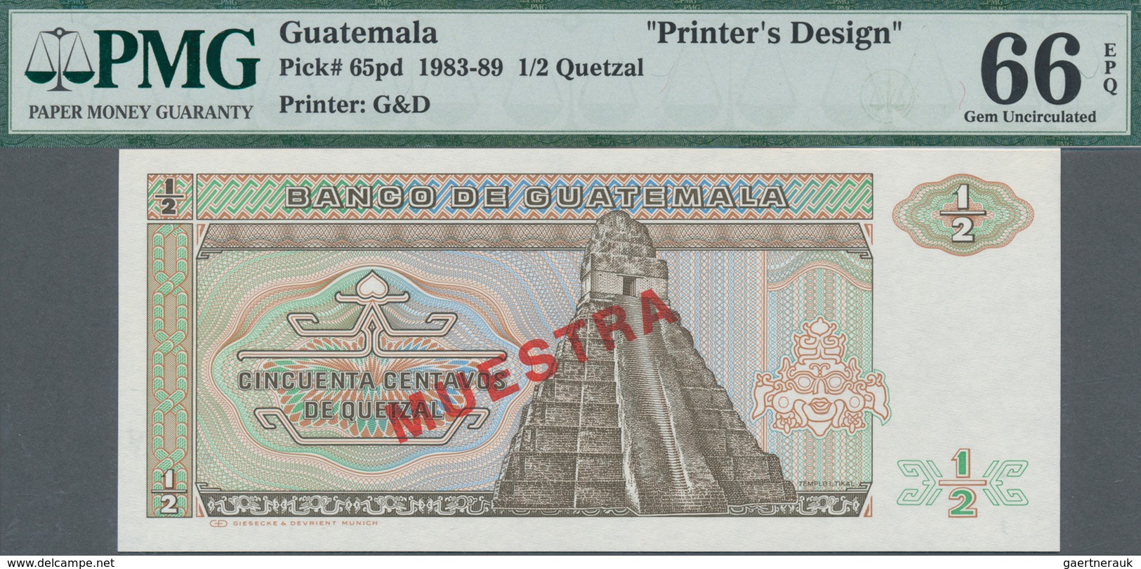 Guatemala: Printer's Design For 0,50 Quetzal 1983-89 Front And Back, P.65pd, Each One With Empty Rev - Guatemala