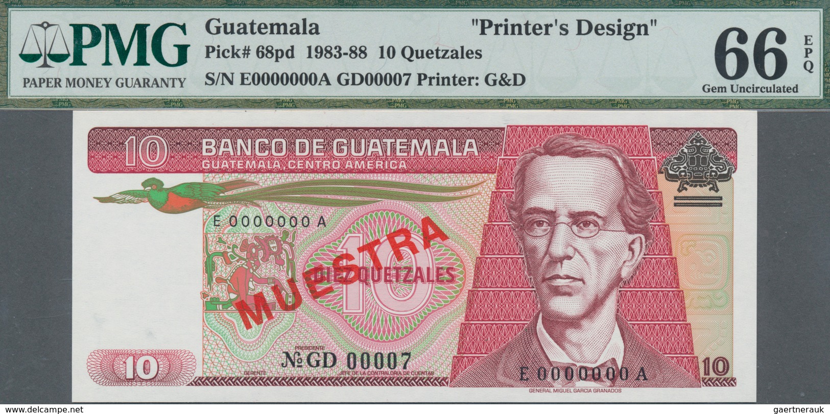 Guatemala: Printer's Design For 10 Quetzales 1983-88 Front And Back, P.68pd, Each One With Empty Rev - Guatemala