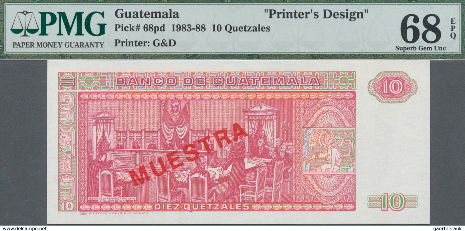 Guatemala: Printer's Design For 10 Quetzales 1983-88 Front And Back, P.68pd, Each One With Empty Rev - Guatemala