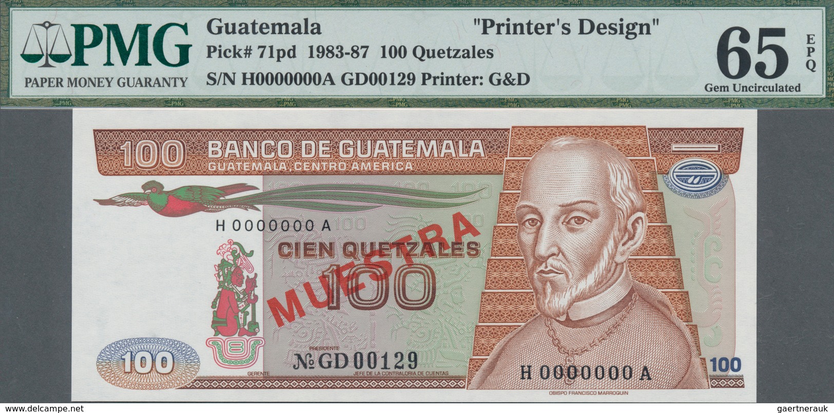 Guatemala: Printer's Design For 100 Quetzales 1983-87 Front And Back, P.71pd, Each One With Empty Re - Guatemala