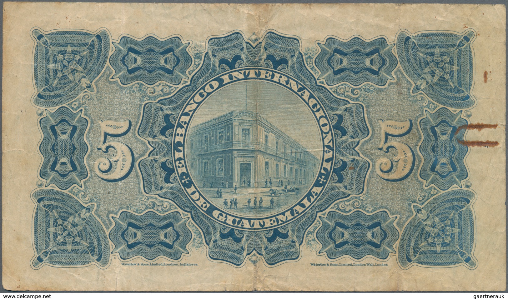 Guatemala: El Banco Internacional De Guatemala 5 Pesos 1916, P.S155b, Almost Well Worn Condition Wit - Guatemala