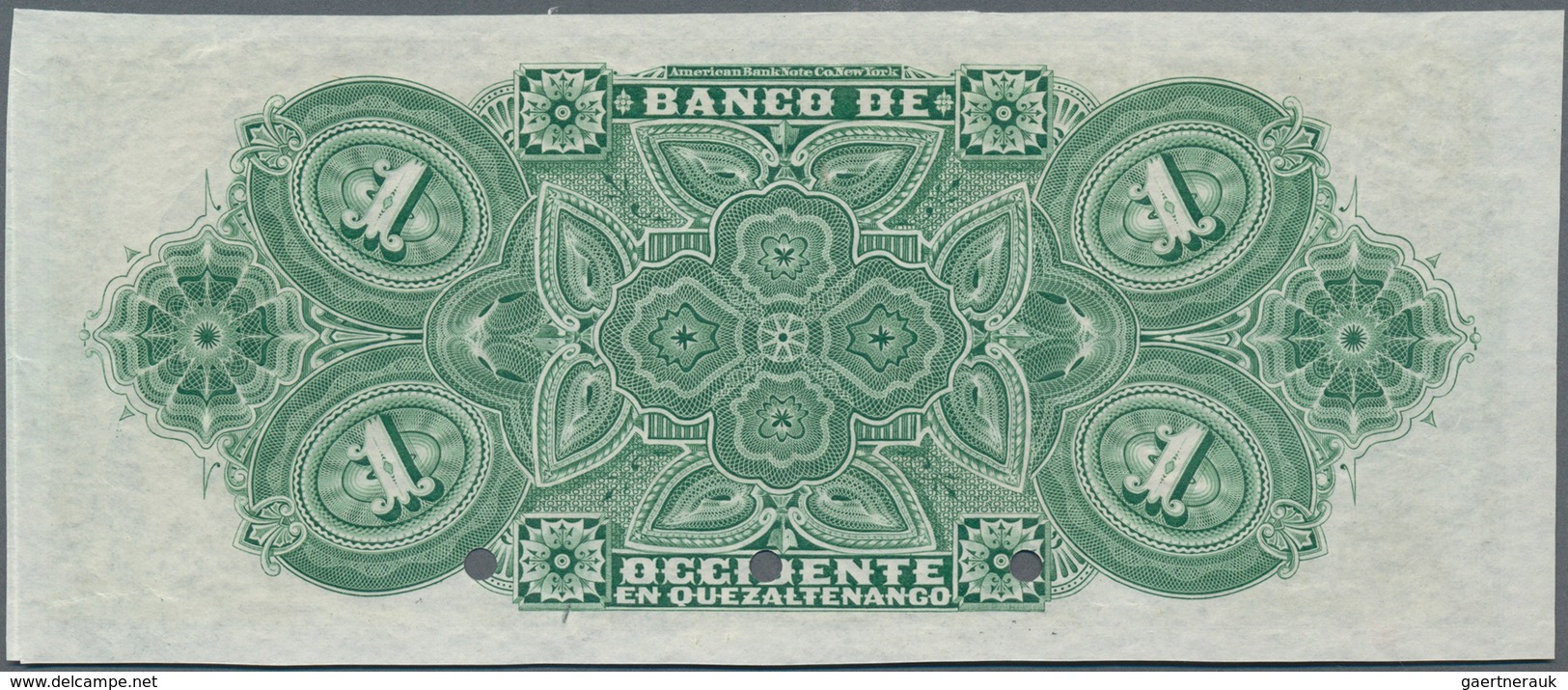 Guatemala: Banco De Occidente 1 Peso 1914 SPECIMEN, P.S173cs With Zero Serial Number, Punch Hole Can - Guatemala