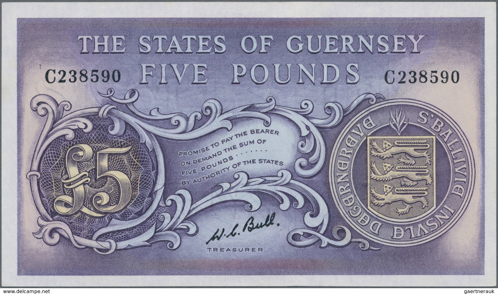 Guernsey: Treasurer Of The States Of Guernsey 5 Pounds ND(1969-75) With Signature: W.C.Bull, P.46c I - Sonstige & Ohne Zuordnung