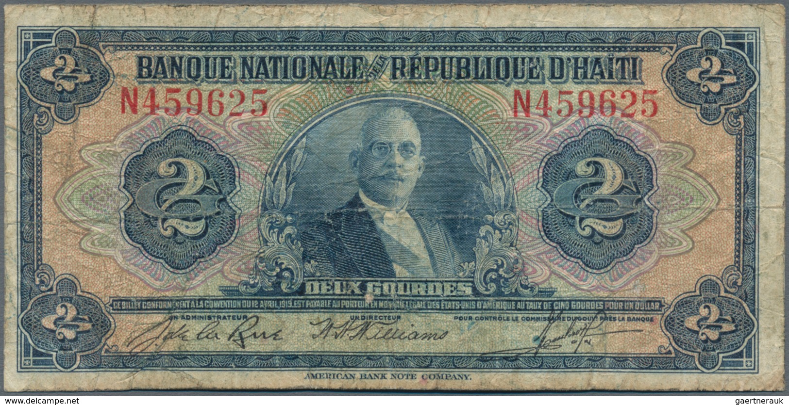 Haiti: Banque Nationale De La République D'Haïti 2 Gourdes ND (1935-1942) Convention 12.04.1919 "Pre - Haiti