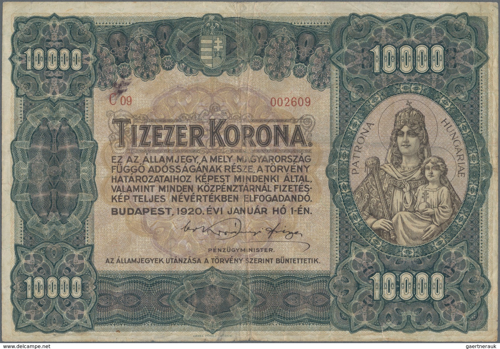 Hungary / Ungarn: 10.000 Korona 1920, P.68, Still Nice With Margin Splits And Tiny Border Tears. Con - Hongarije