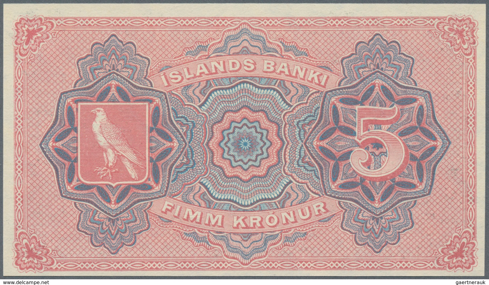 Iceland / Island: Íslands Banki 5 Kronur 1920 Remainder, P.5r In Perfect UNC Condition. - Islandia