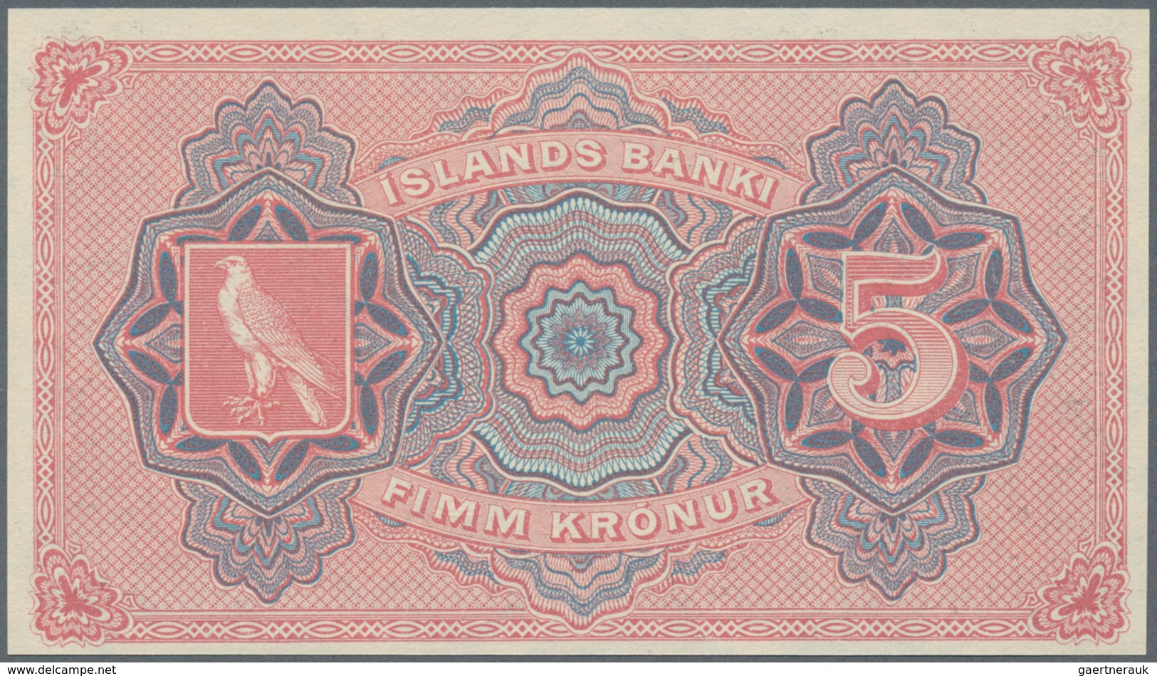 Iceland / Island: Íslands Banki 5 Kronur 1920 Remainder, P.5r In Perfect UNC Condition. - IJsland