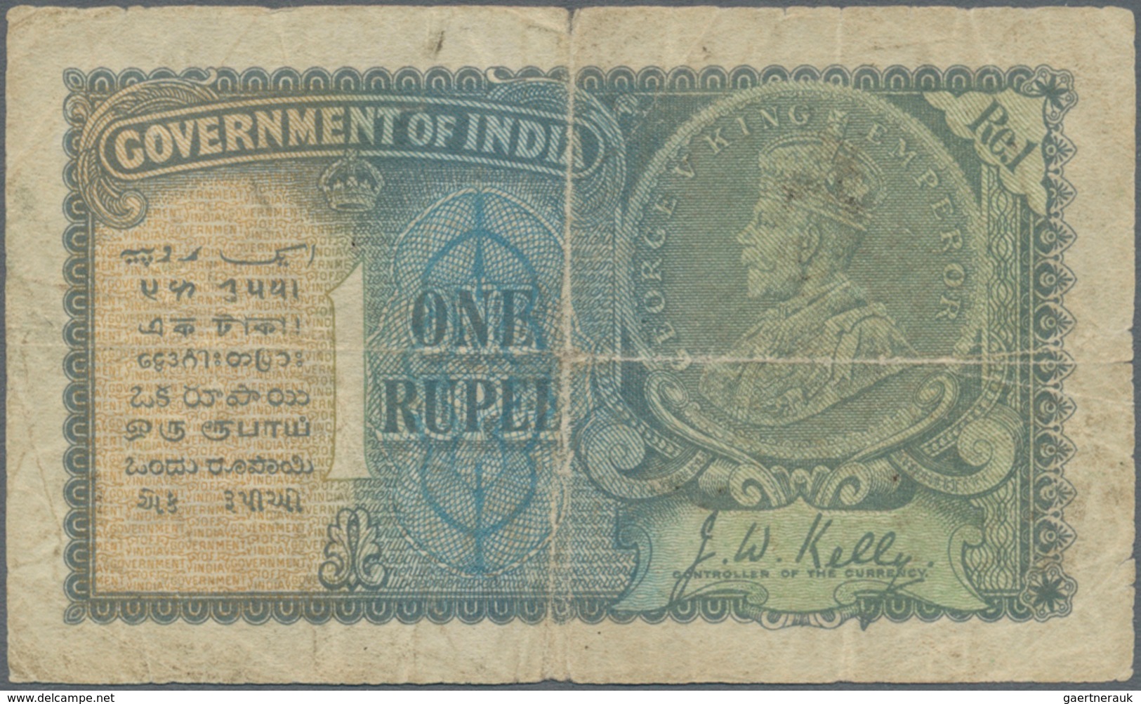 India / Indien: 1 Rupee ND Portrait KGV P. 14a In Stronger Used Condition With Strong Folds And Stai - Indien