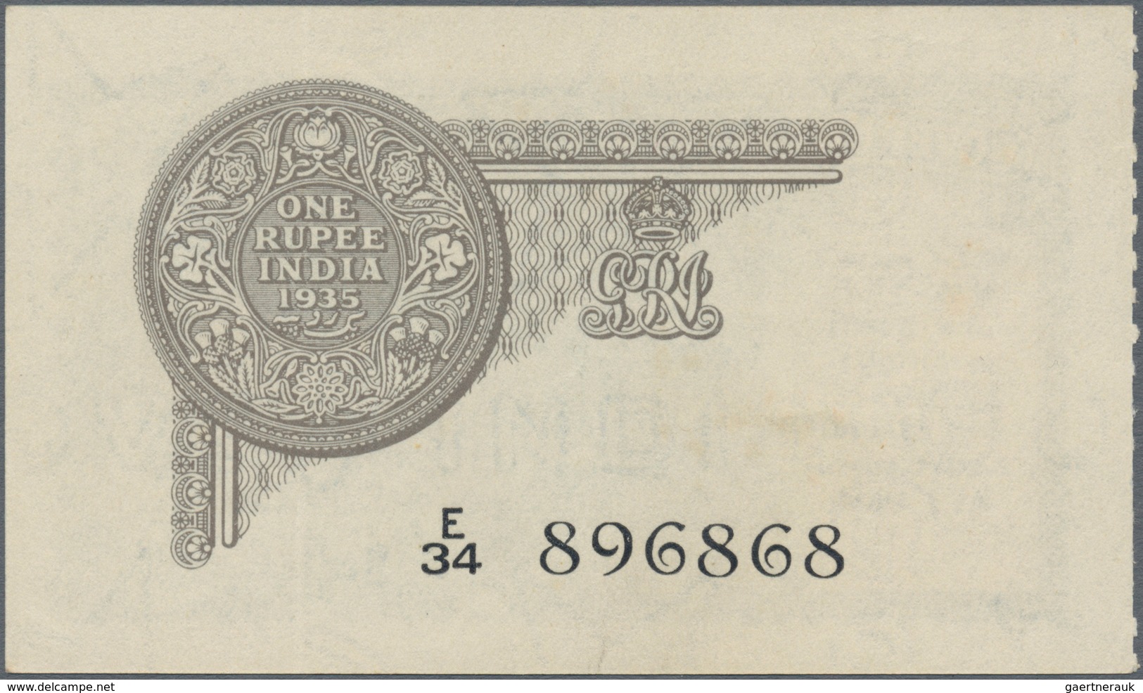 India / Indien: 1 Rupee ND P. 14b, Portrait KGV, With Three Light Vertical Bends, No Holes Or Tears, - India