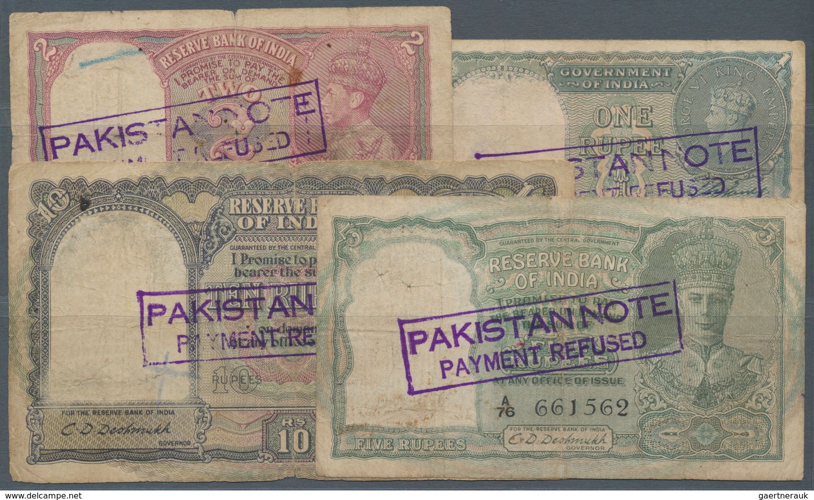 India / Indien: Very Nice Set With 4 Banknotes 1, 2, 5 And 10 Rupees 1940-43, P.17b, 23, 24, 25d. Al - Indien