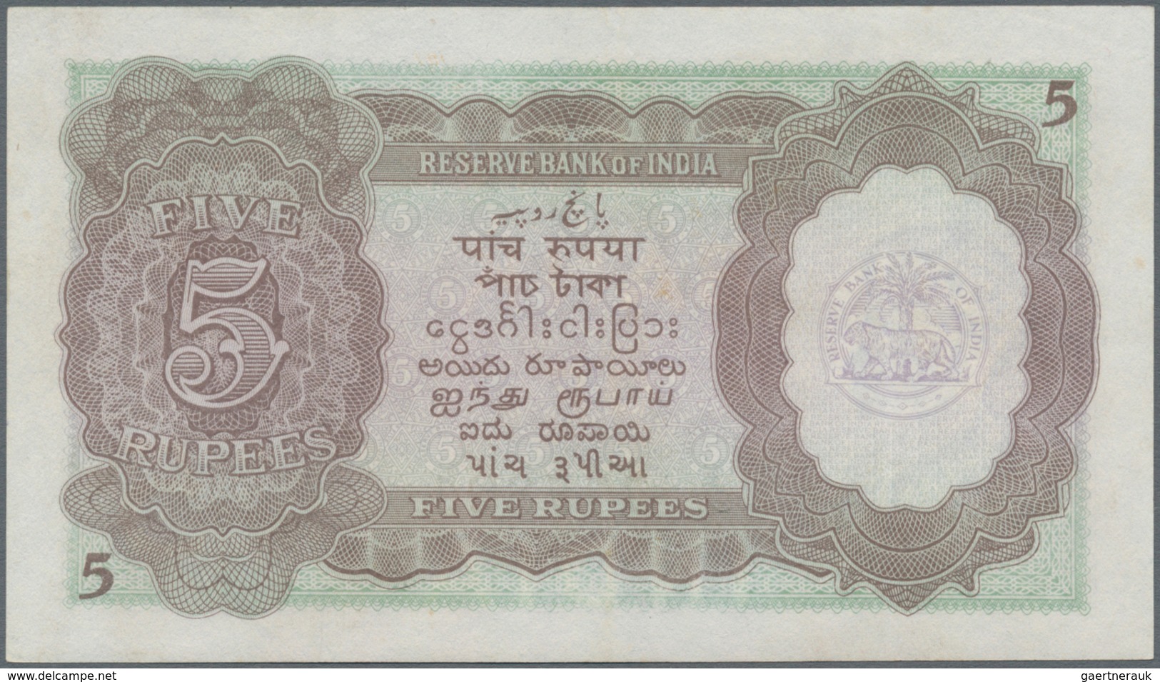 India / Indien: 5 Rupees ND(1937) With Signature: Taylor, P.18a, Without Pinholes, Just A Stronger C - India