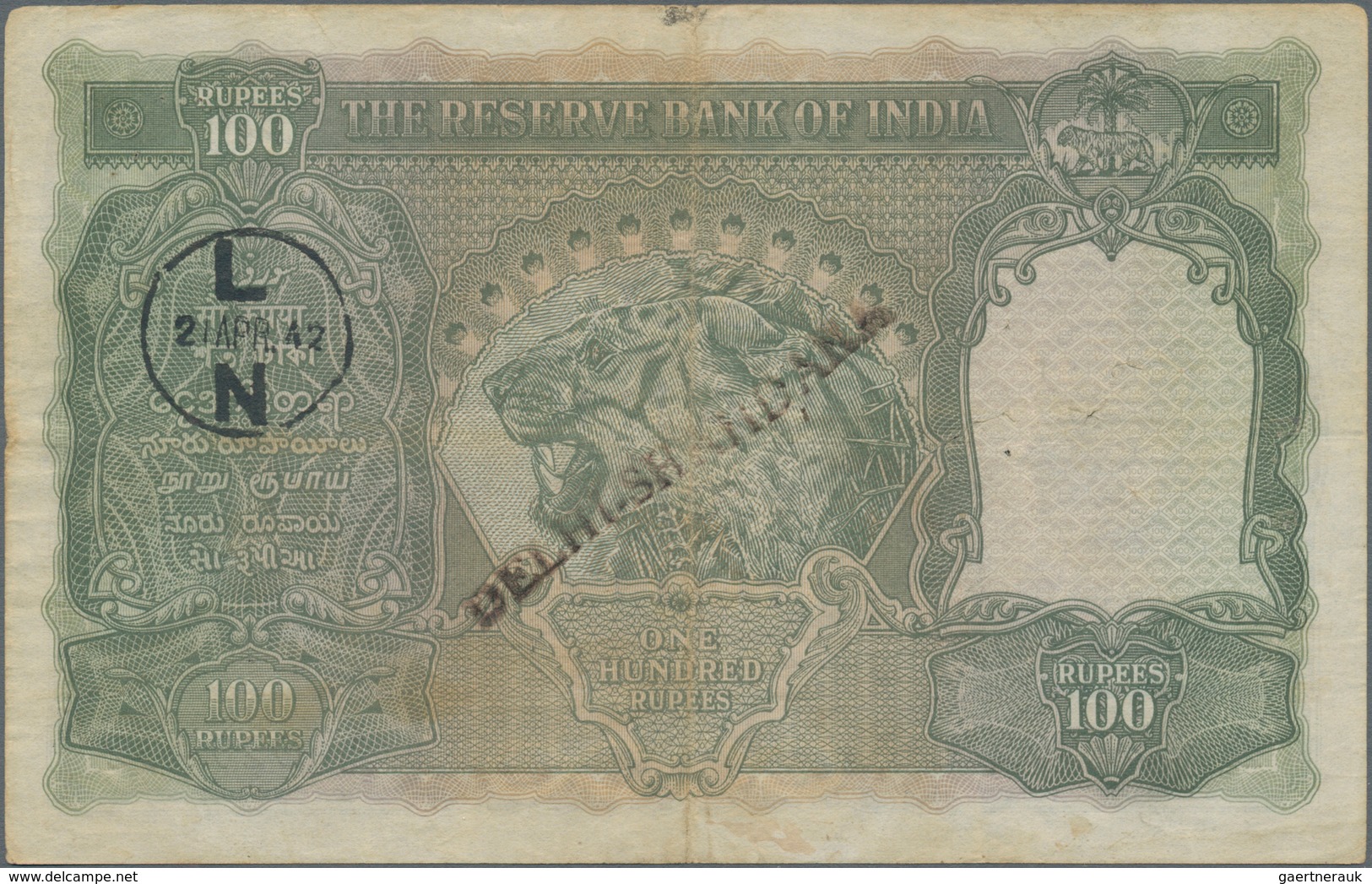 India / Indien: 100 Rupees ND(1930) Portrait KGIV P. 20, LAHORE Issue, Used With Folds And Pinholes - Indien