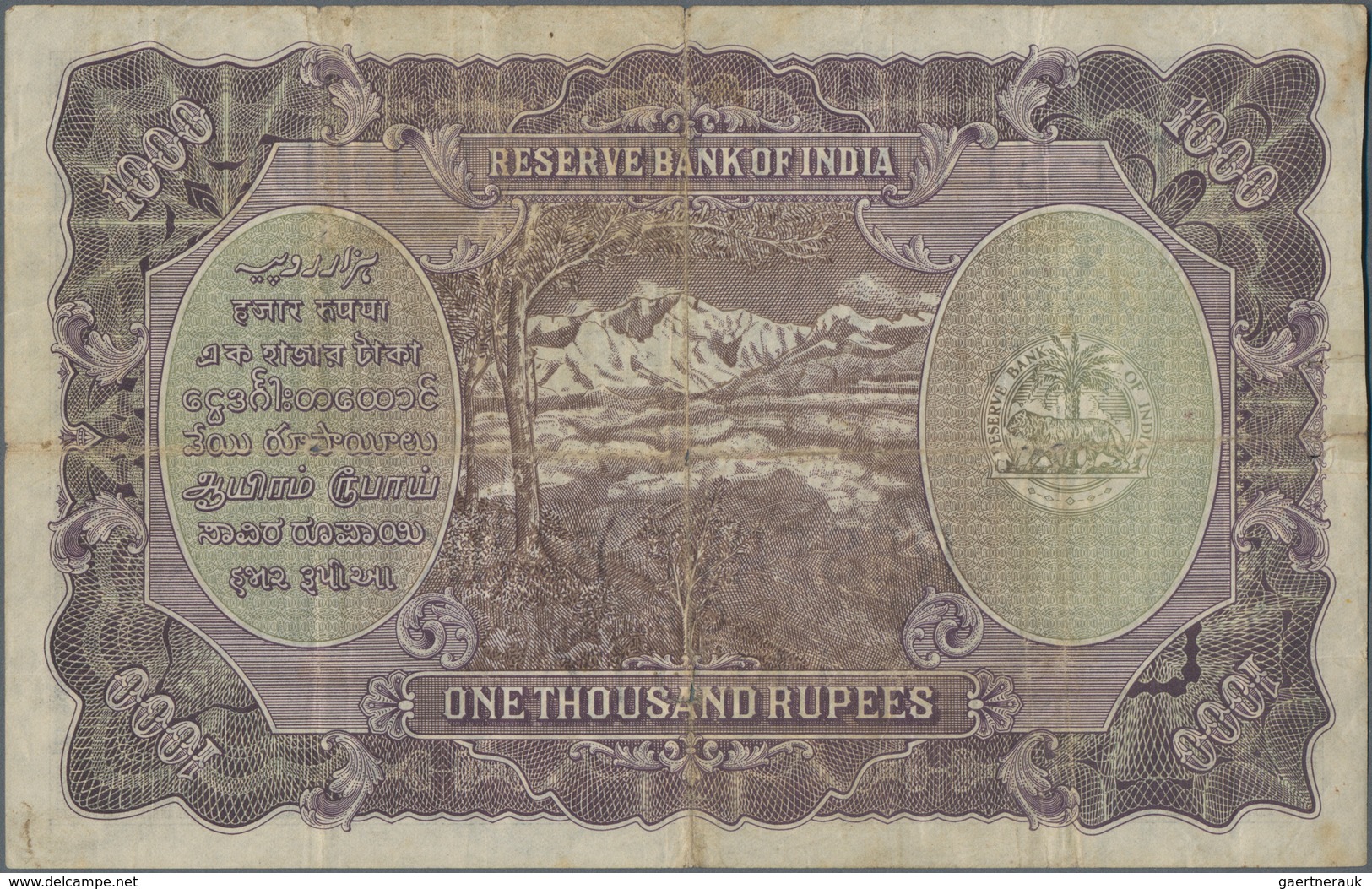 India / Indien: Reserve Bank Of India 1000 Rupees ND(1937), Place Of Issue BOMBAY, P.21a, Small Bord - India
