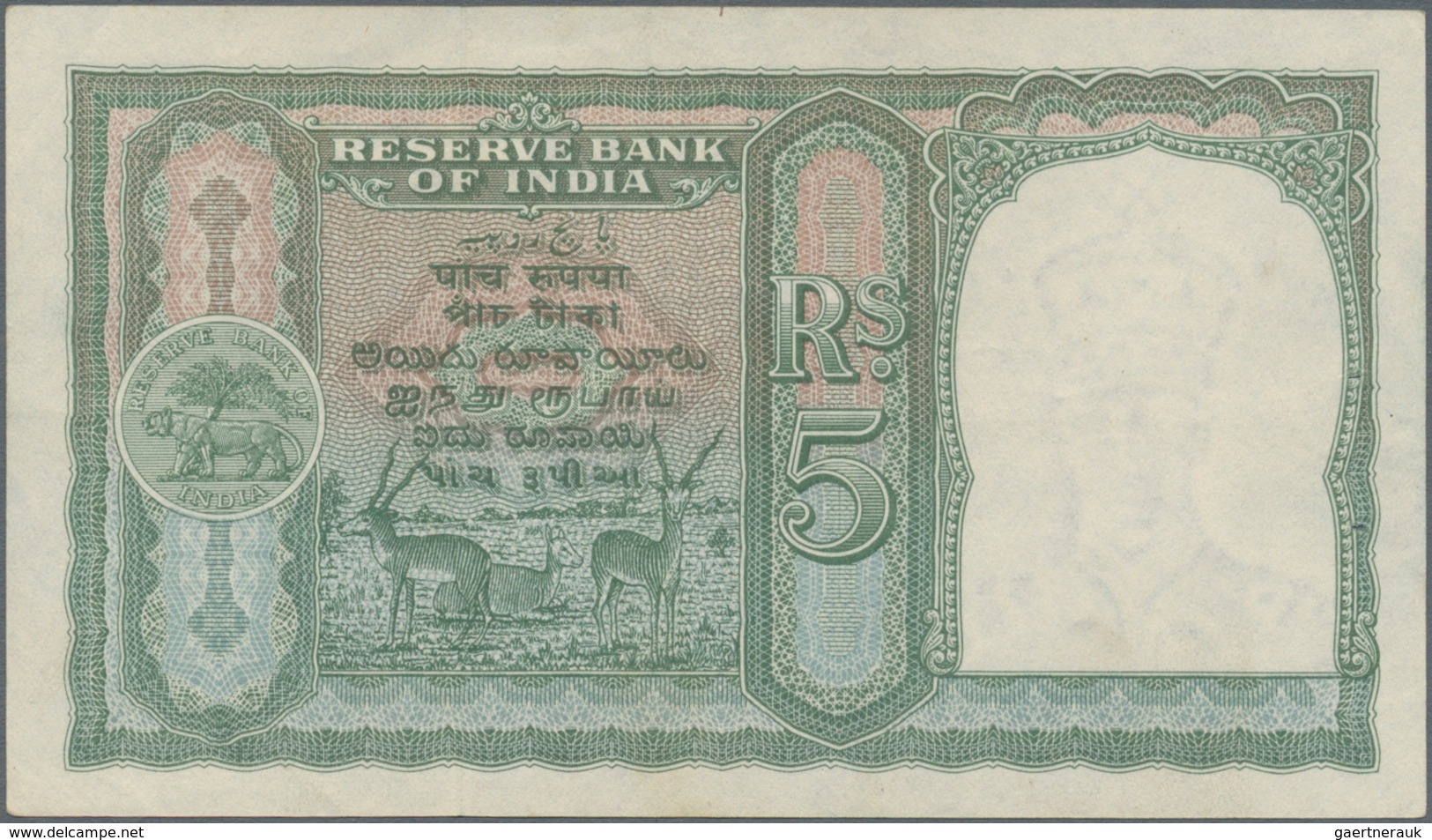 India / Indien: 5 Rupees ND(1943) P. 23a, Light Folds In Paper, Black Serial Number, Usual Pinholes, - India