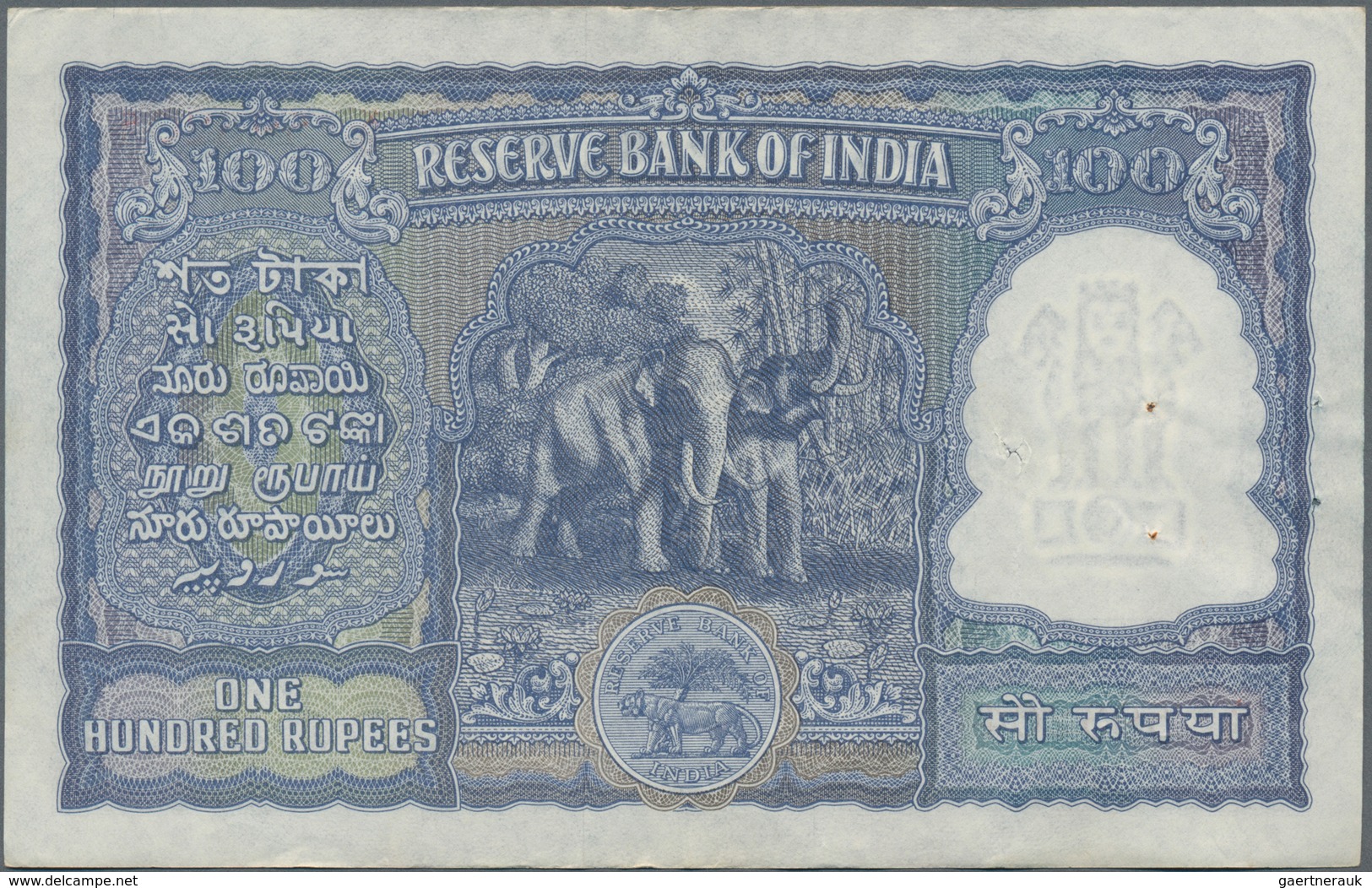 India / Indien: Reserve Bank Of India 100 Rupees ND(1949-57) With Red Serial Number, P.42b, Staple H - India