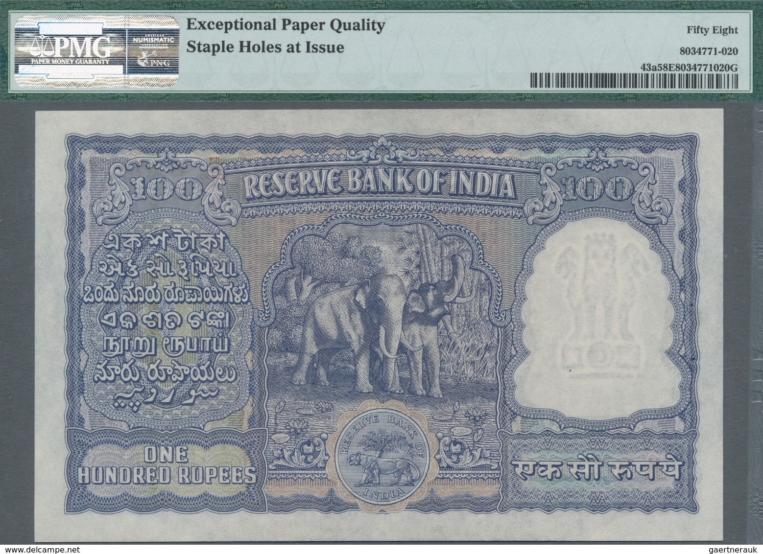 India / Indien: 100 Rupees ND(1949-57), P.43a In UNC With Staple Holes As Usually, PMG Graded 58 Cho - Indien