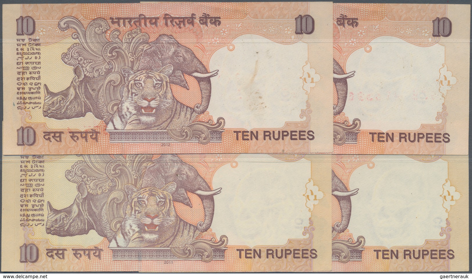 India / Indien: Set Of 4 Error Notes Of P. 95, Two Of Them With Two Different Serial Numbers Printed - India
