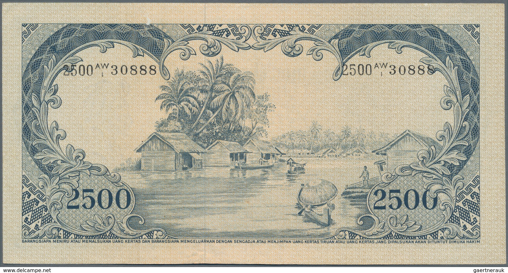 Indonesia / Indonesien: 2500 Rupiah ND(1957), P.54, Very Soft Vertical Bend And Tiny Dint At Upper R - Indonesia