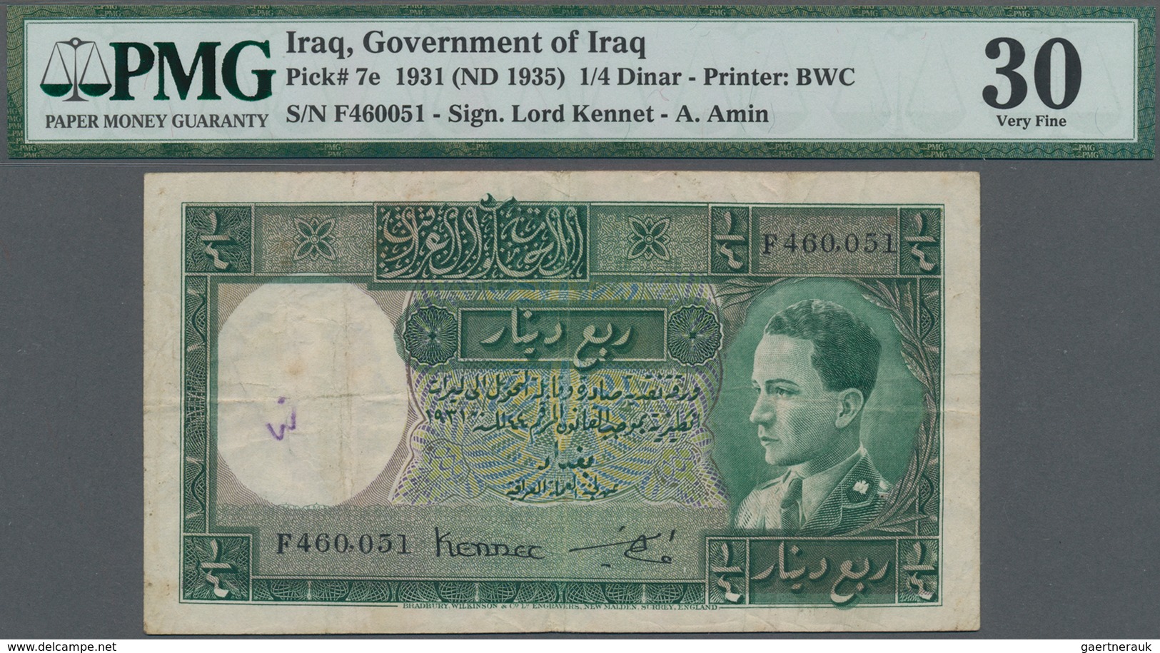 Iraq / Irak: Government Of Iraq ¼ Dinar 1931 (ND 1935), P.7e, Some Folds, Lightly Stained Paper And - Iraq