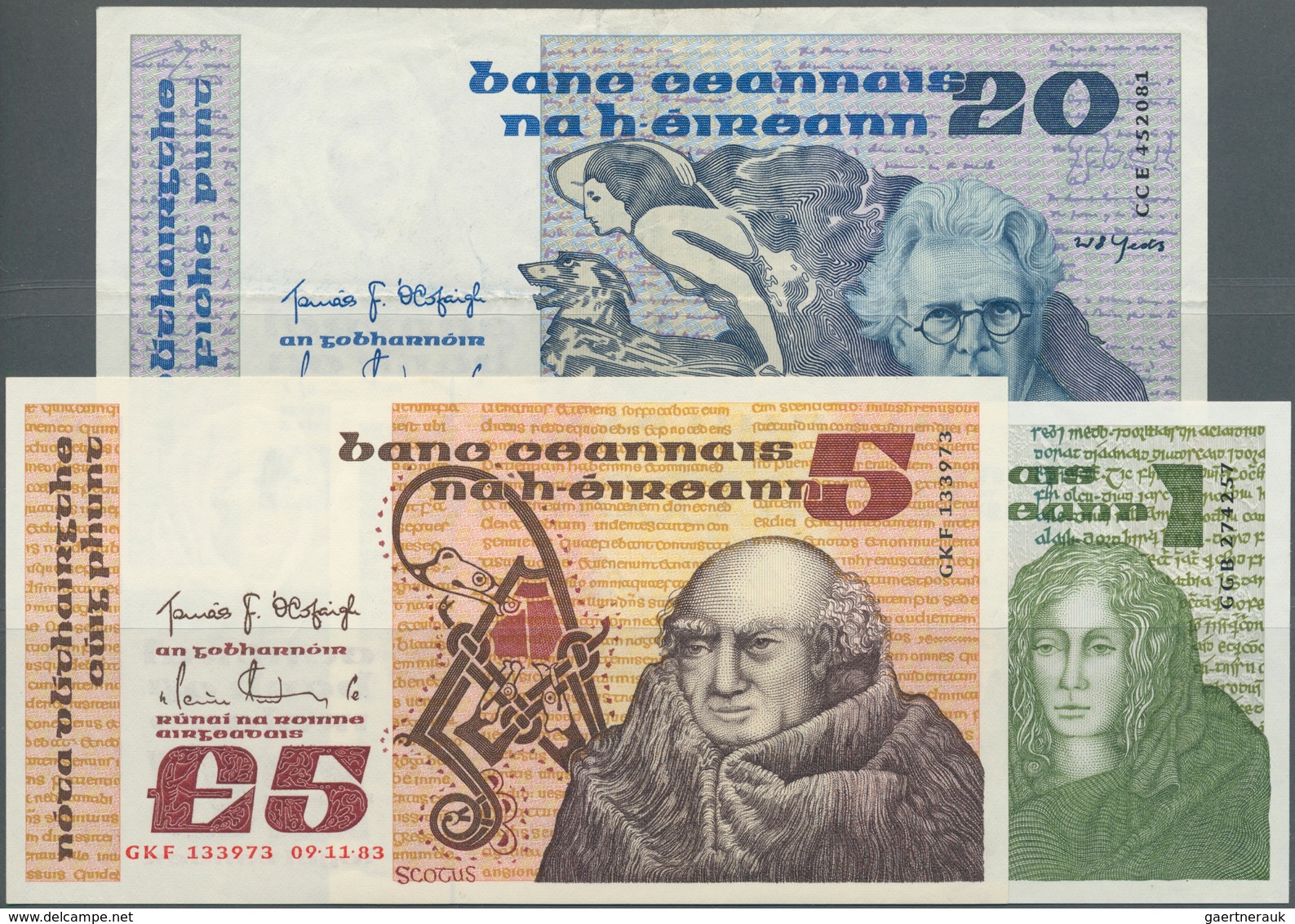 Ireland / Irland: Set Of 3 Notes Containing 1 Pound 1978 P. 70b (aUNC), 5 Pounds 1983 P. 71d (aUNC) - Irlanda