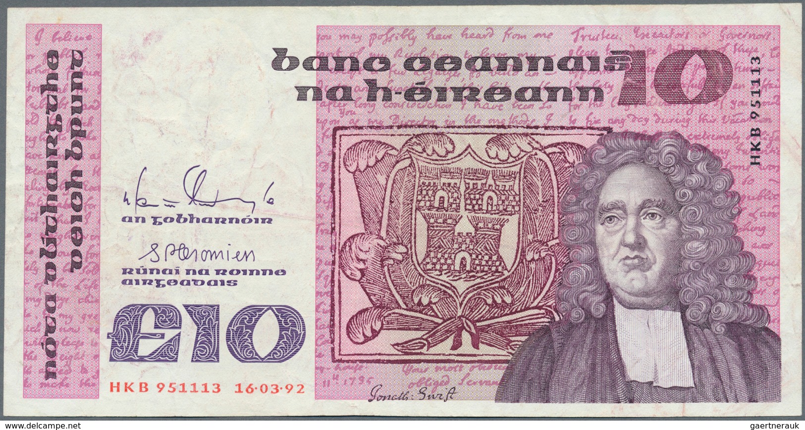 Ireland / Irland: Ireland Republic Pair With 10 Pounds 1992 In F Condition With Several Handling Tra - Ierland