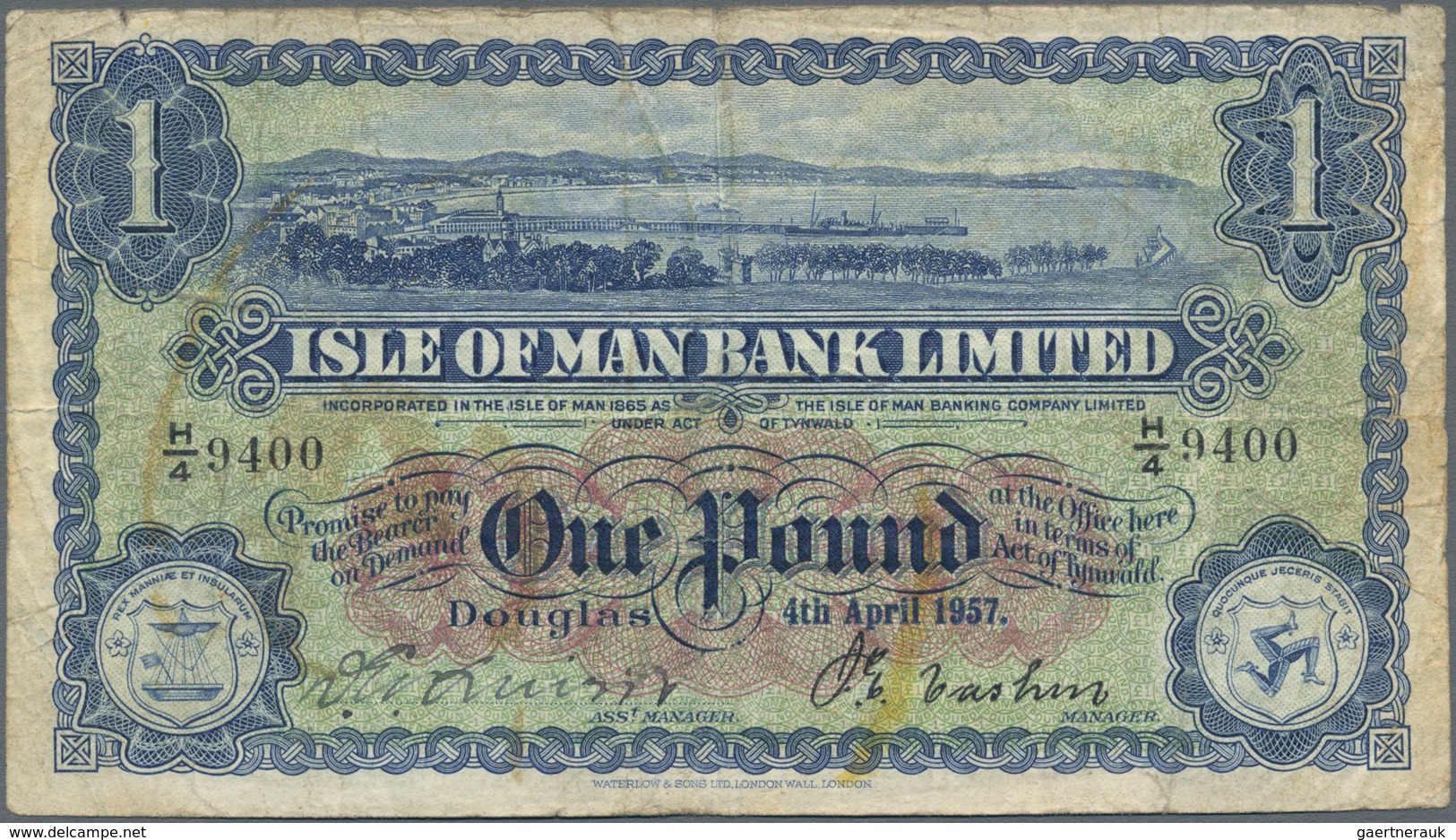 Isle Of Man: Isle Of Man Bank Ltd. 1 Pound 4th April 1957, P.6d, Still Intact Note With A Few Minor - Andere & Zonder Classificatie