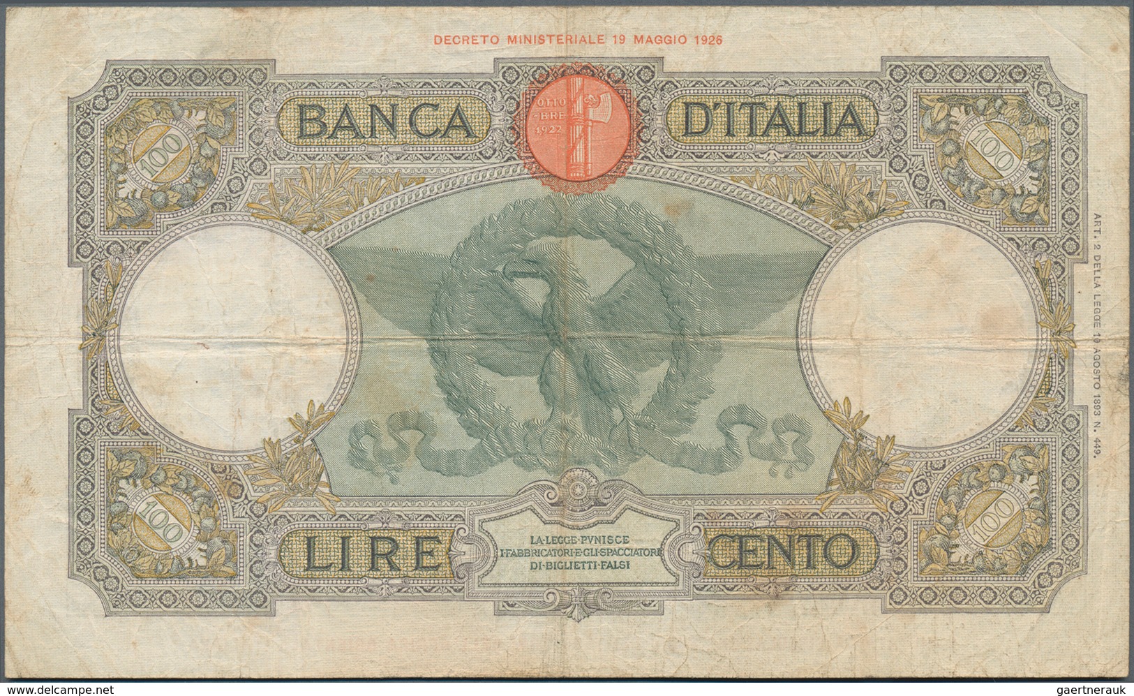 Italian East Africa / Italienisch Ost-Afrika:  100 Lire 1939 With Overprint "SERIE SPECIALE AFRICA O - Africa Oriental Italiana