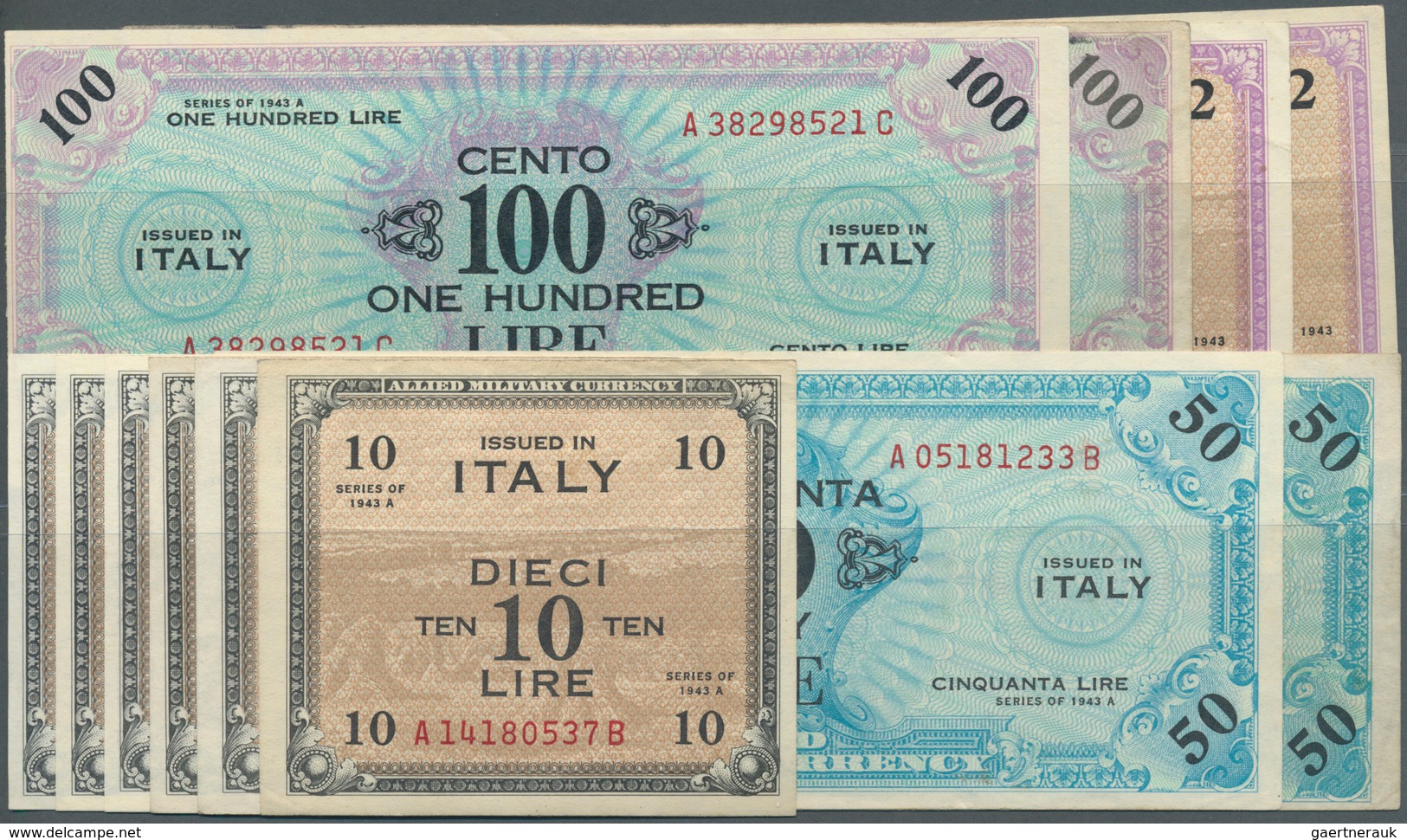 Italy / Italien: Set Of 12 Notes Allied Military Currency Italy Containing 2x 2 Lire 1943 (VF), 6x 1 - Otros & Sin Clasificación