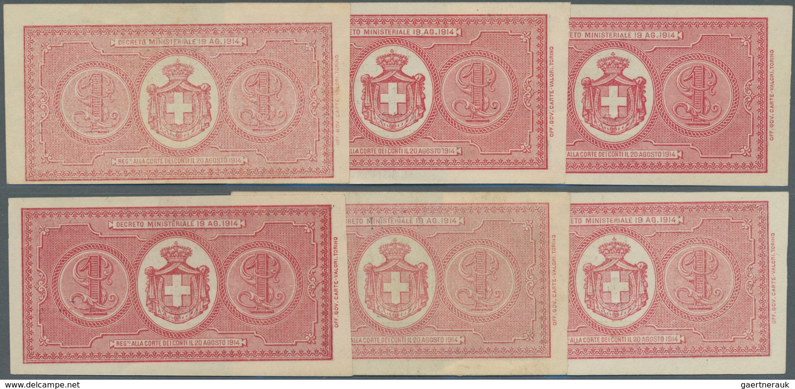 Italy / Italien: Set Of 6 Notes 1 Lira D.1914 P. 36 In Nice Condition, Crisp Original Paper And Brig - Otros & Sin Clasificación