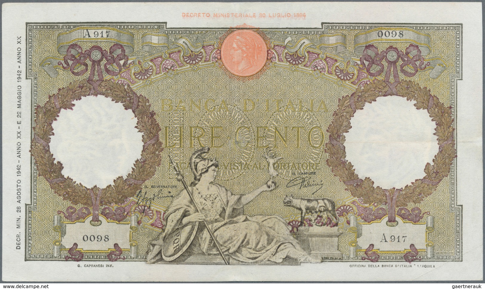 Italy / Italien: Set Of 8 Notes 100 Lire 1937/39/40/42 P. 55, All Used With Folds, Border Tears Poss - Otros & Sin Clasificación