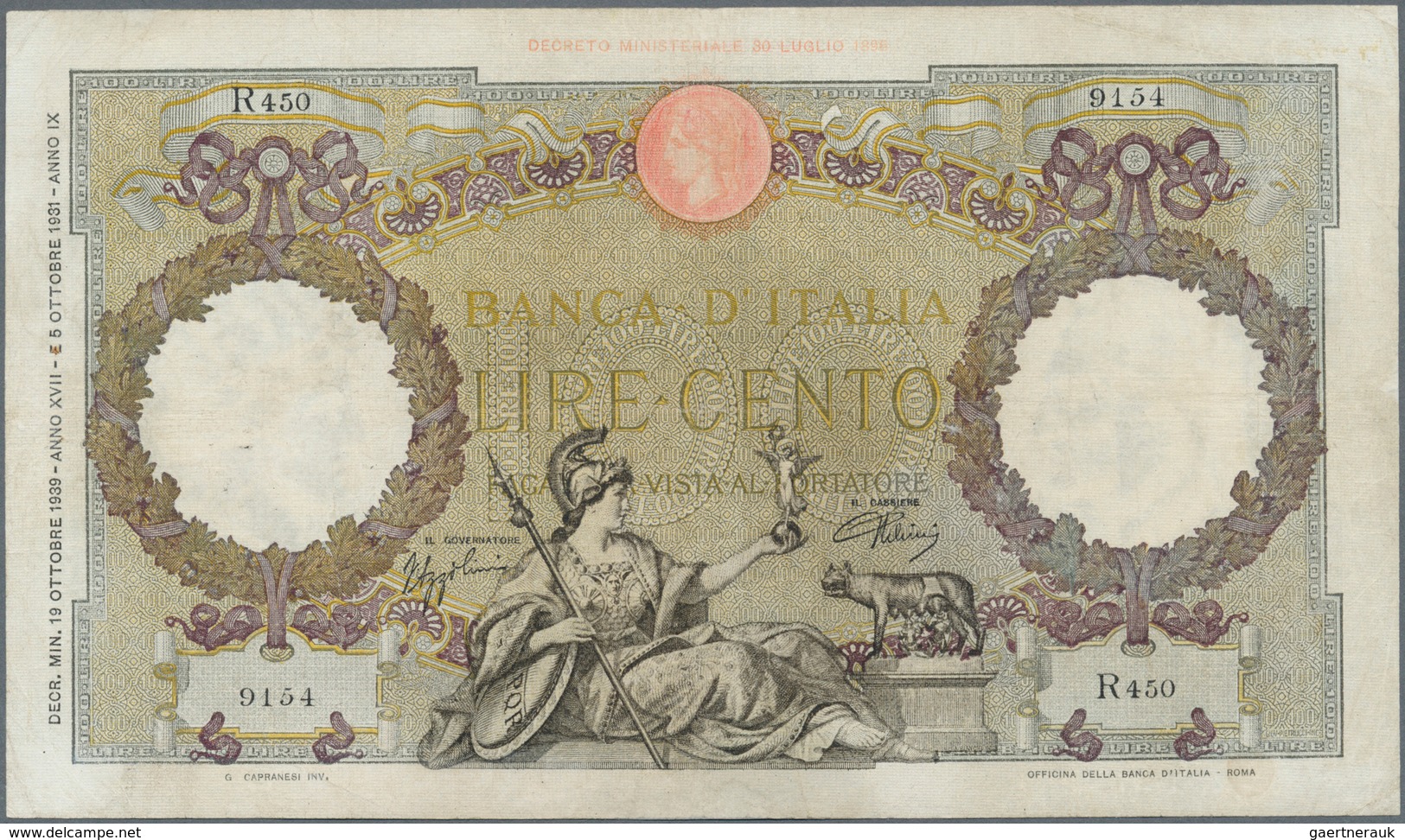 Italy / Italien: set of 8 notes 100 Lire 1937/39/40/42 P. 55, all used with folds, border tears poss