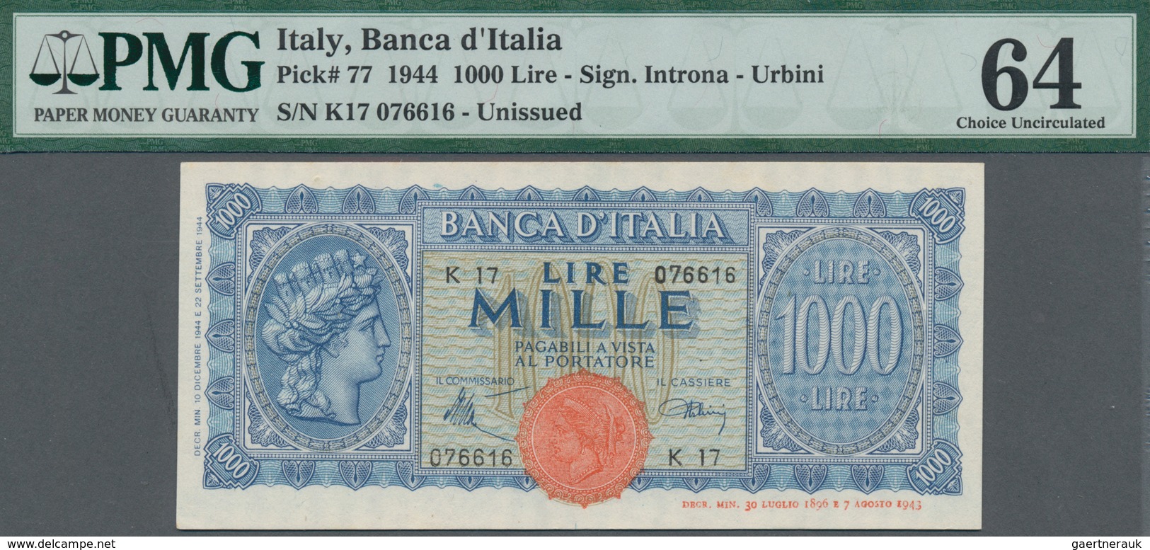 Italy / Italien: 1000 Lire 1944 P. 77, Highly Rare Note, With Only A Very Very Light Center Dint, No - Sonstige & Ohne Zuordnung