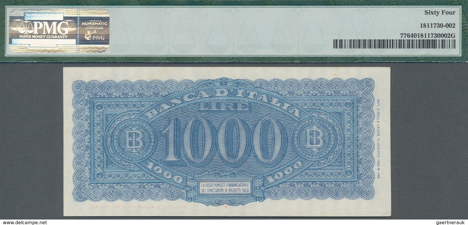 Italy / Italien: 1000 Lire 1944 P. 77, Highly Rare Note, With Only A Very Very Light Center Dint, No - Andere & Zonder Classificatie