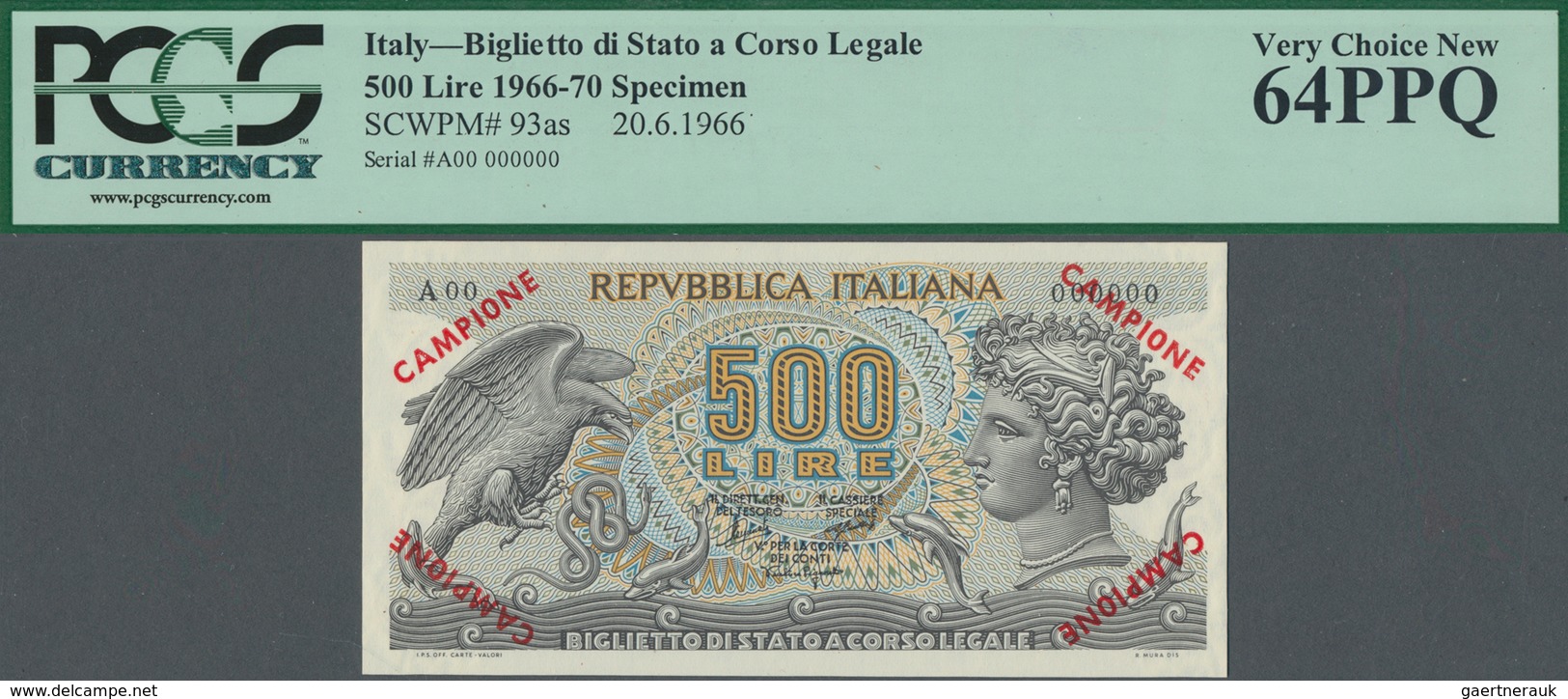 Italy / Italien:  Repubblica Italiana 500 Lire 1966 SPECIMEN, P.93as With Zero Serial Number Red Ove - Sonstige & Ohne Zuordnung